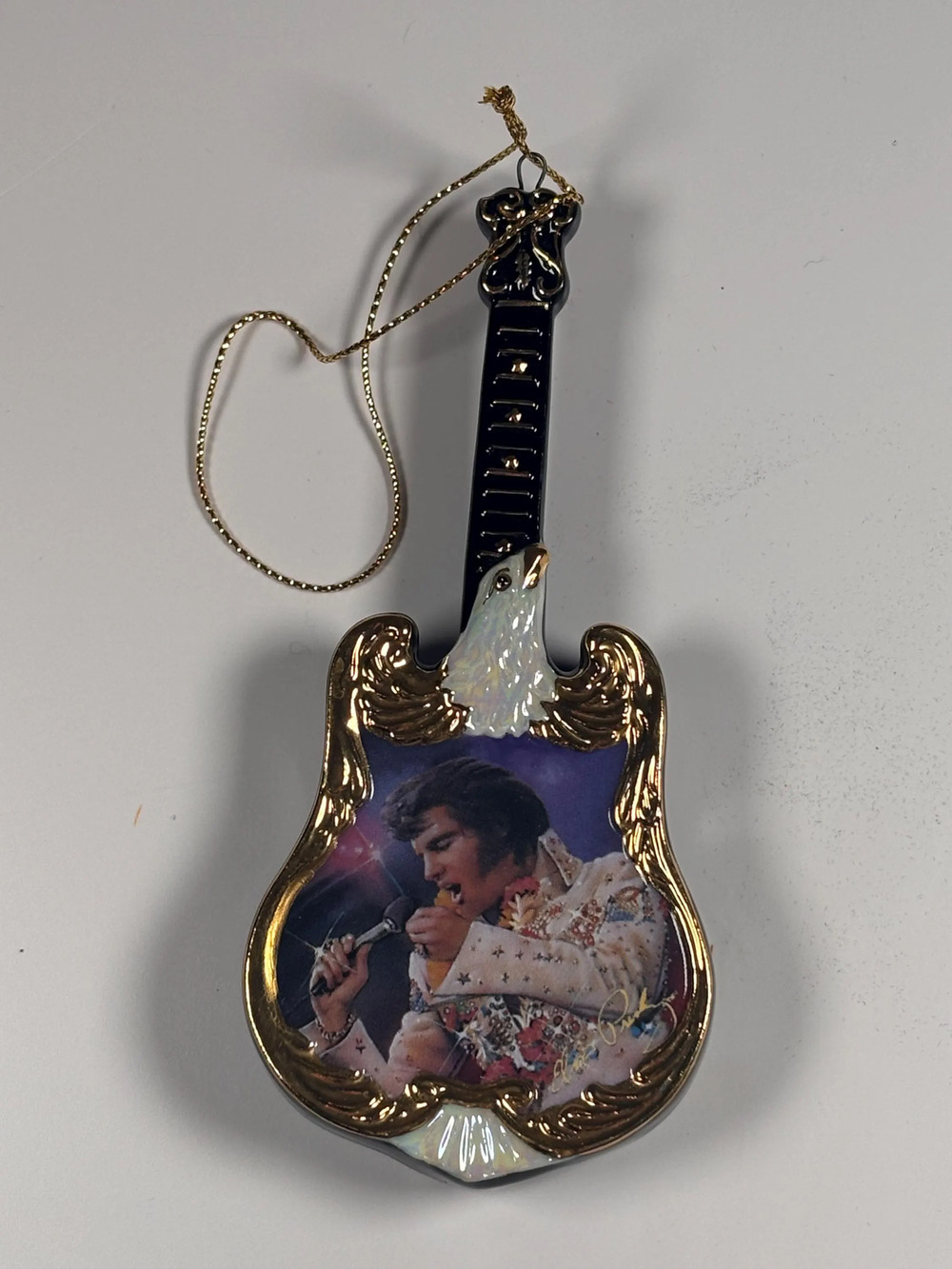 Bradford Exchange Elvis Presley Porcelain Guitar Christmas Ornament 2001 Aloha